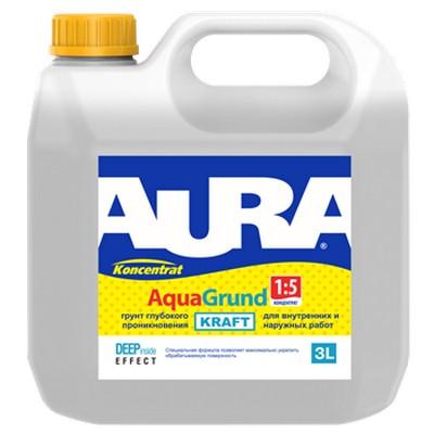 картинка AURA грунт глубокого проникновения AQUA GRUND Kraft 1:5 для вн. и нар. работ, 3 л (4шт/уп) от магазина Элемент