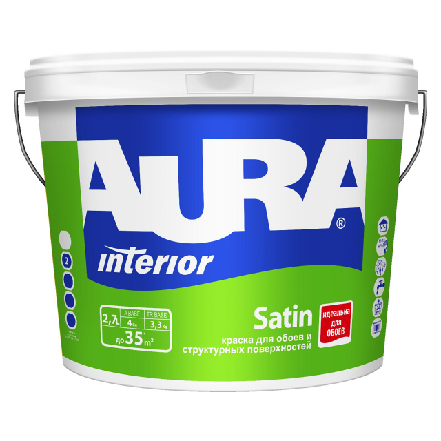 картинка AURA краска для обоев под окраску SATIN 2,7 л от магазина Элемент