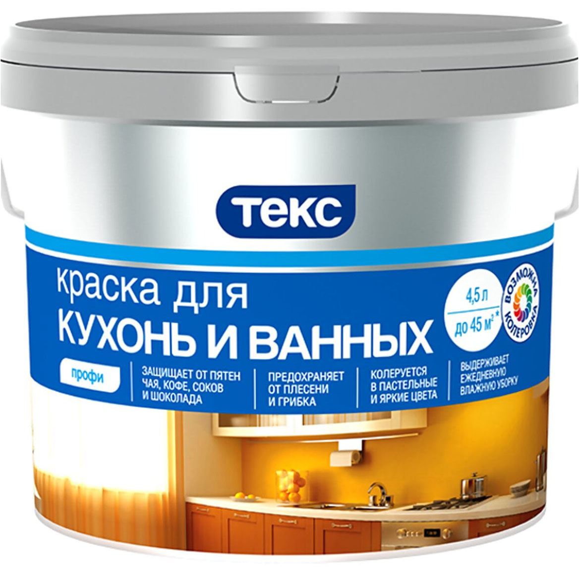 картинка ТЕКС краска для Ванных комнат и Кухонь ПРОФИ А 0,9 л (18шт/уп) от магазина Элемент