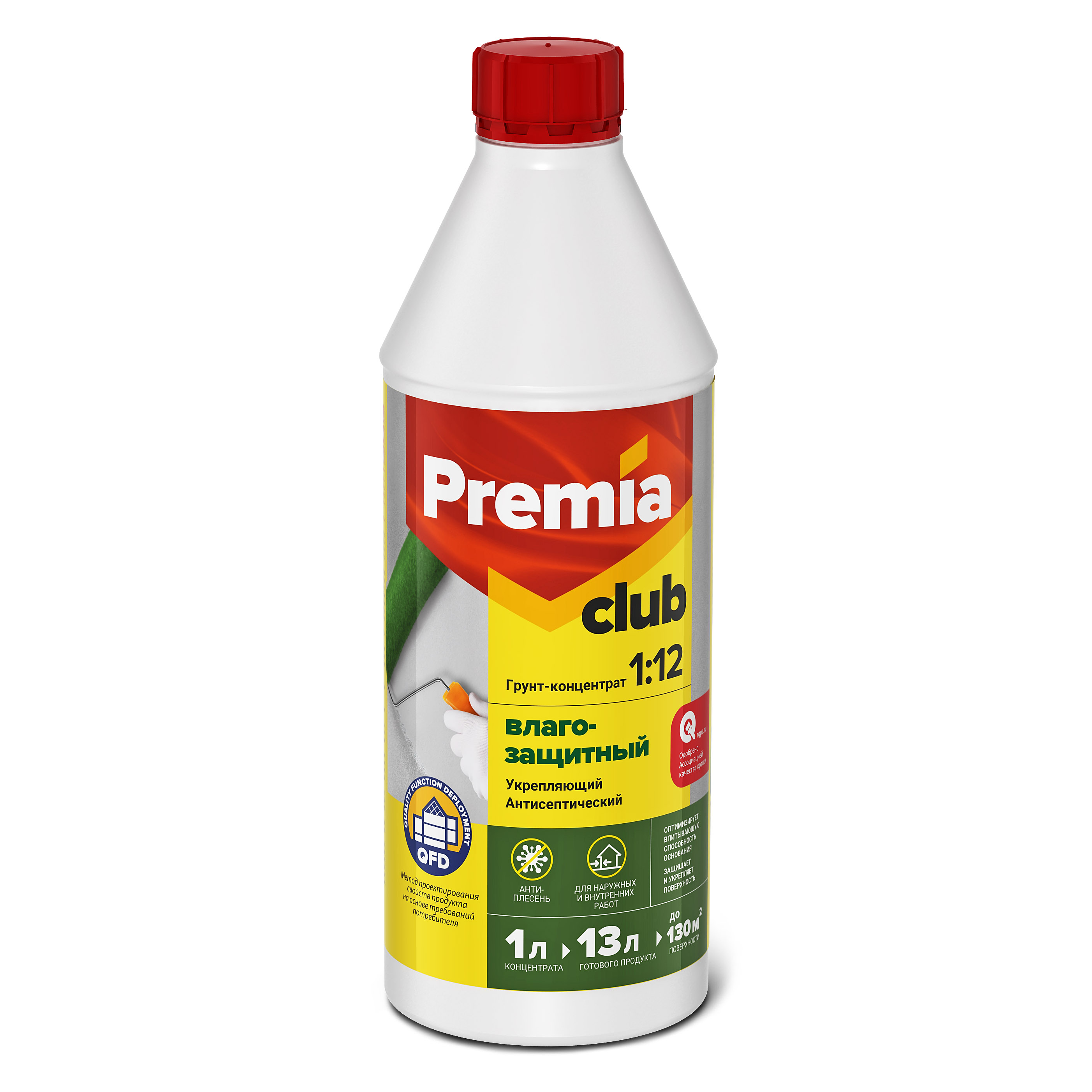 картинка ЯРКРАСКИ Грунт-концентрат PREMIA CLUB 1:12 влагозащитный, бутылка 1л (4шт/уп) от магазина Элемент